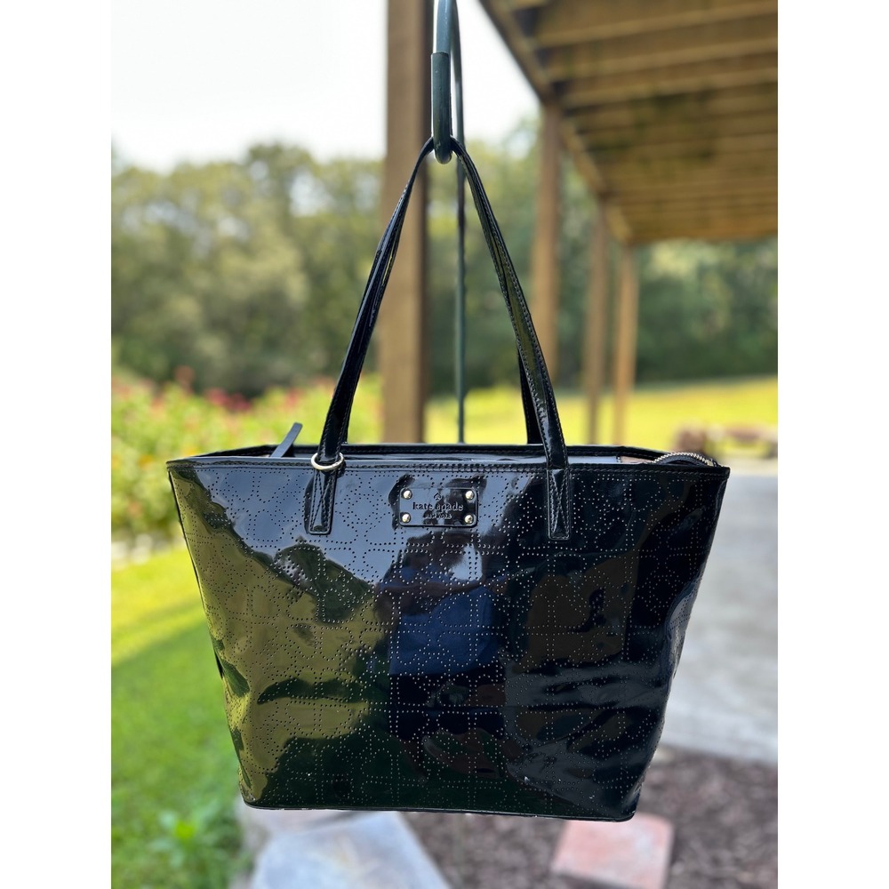 Kate Spade Harmony Metro Black Patent Perforated Large Shoulder Tote Bag
